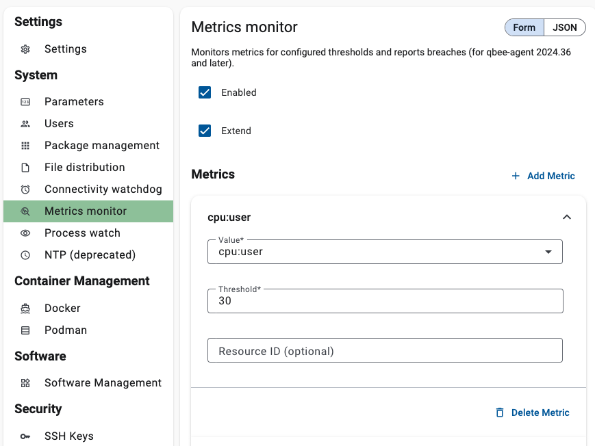 Set cpu:user metric to 30%