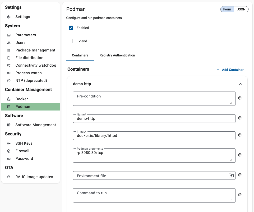Configuration podman