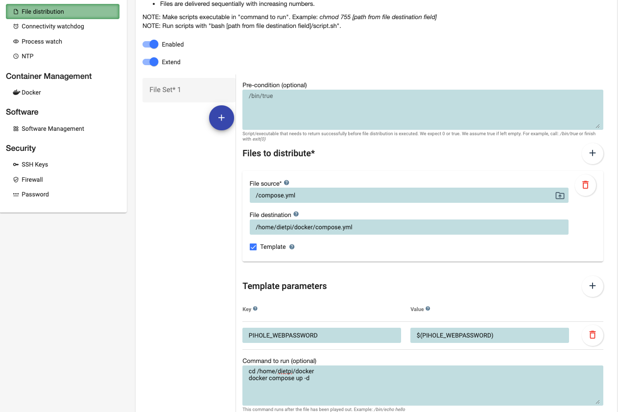 File distribution configuration with template variables