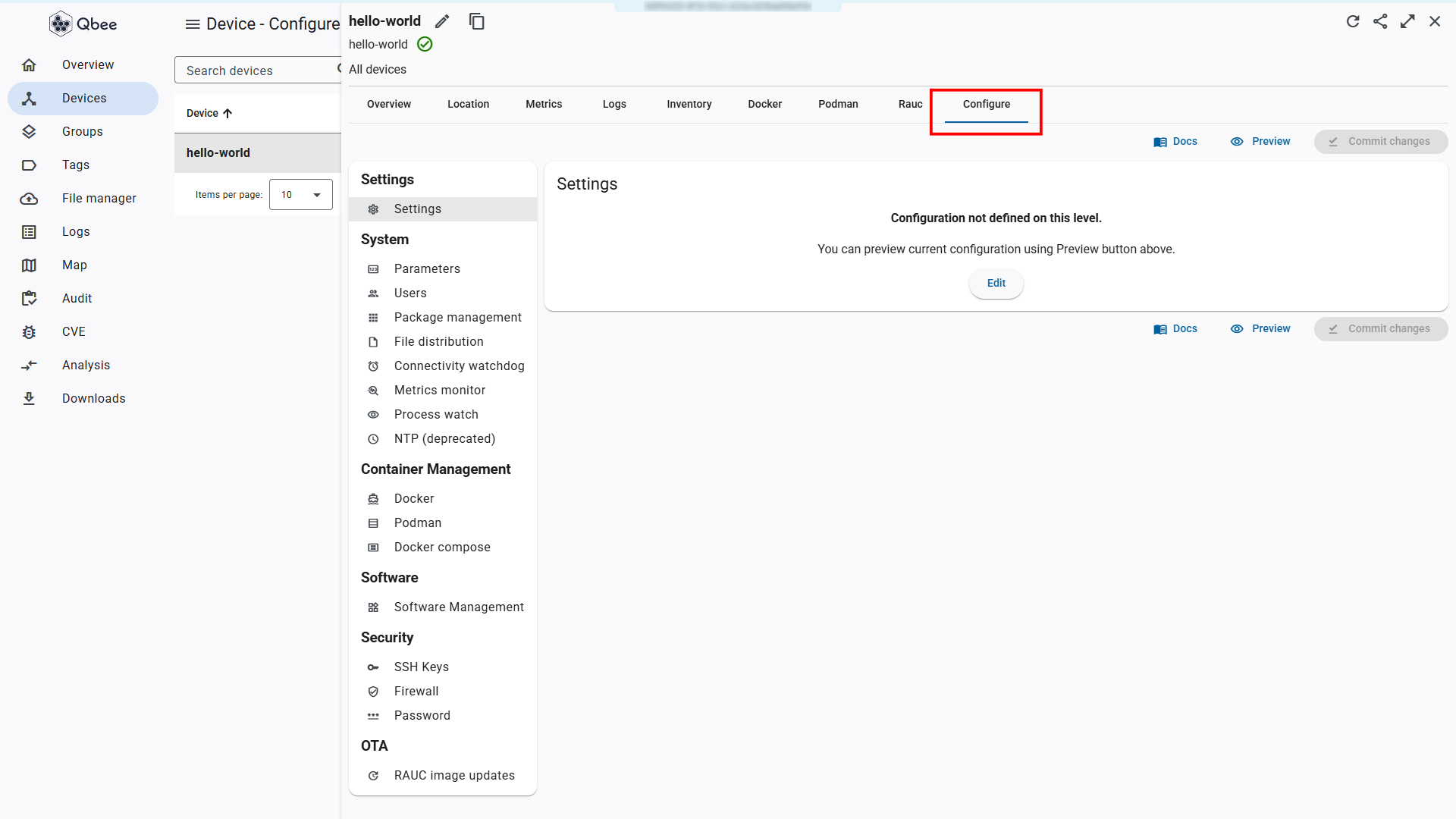 Configure tab