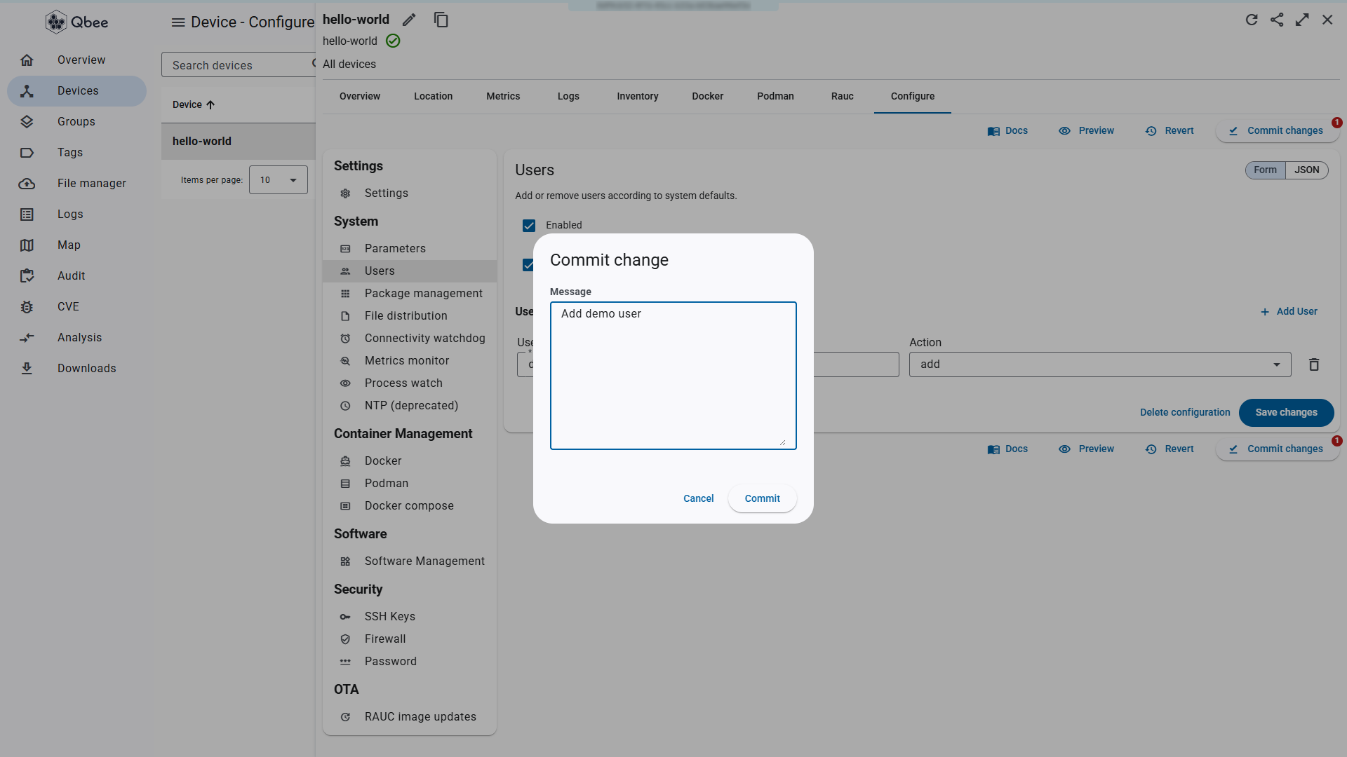 Commit dialog