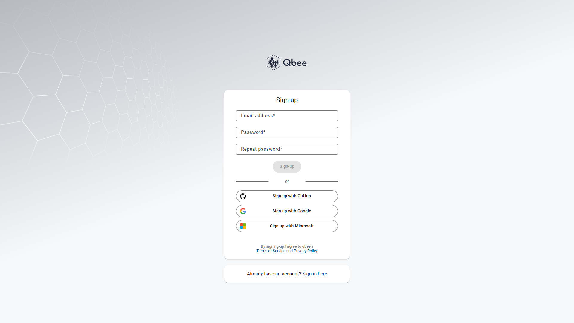 Sign up page