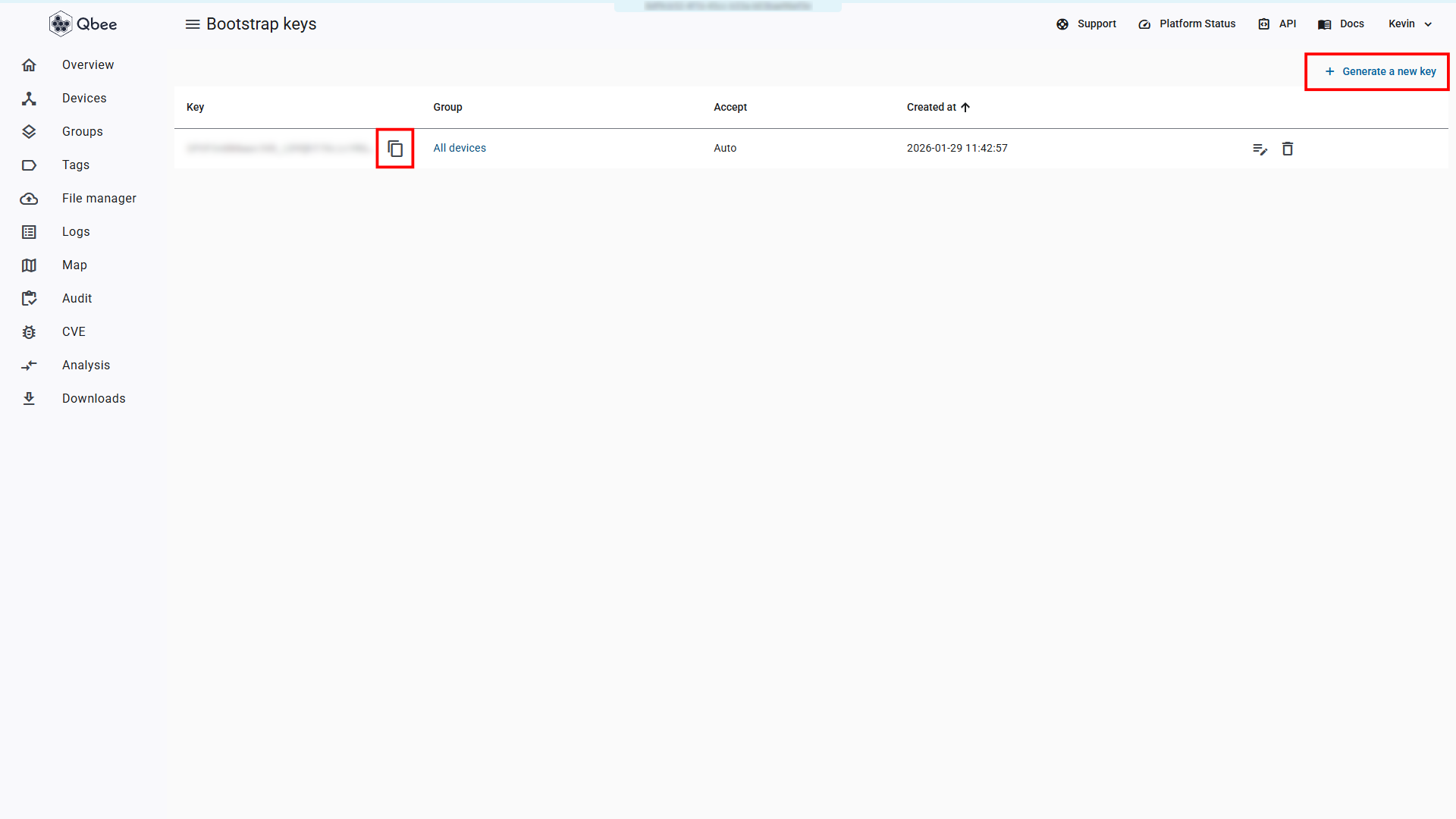 Bootstrap keys page