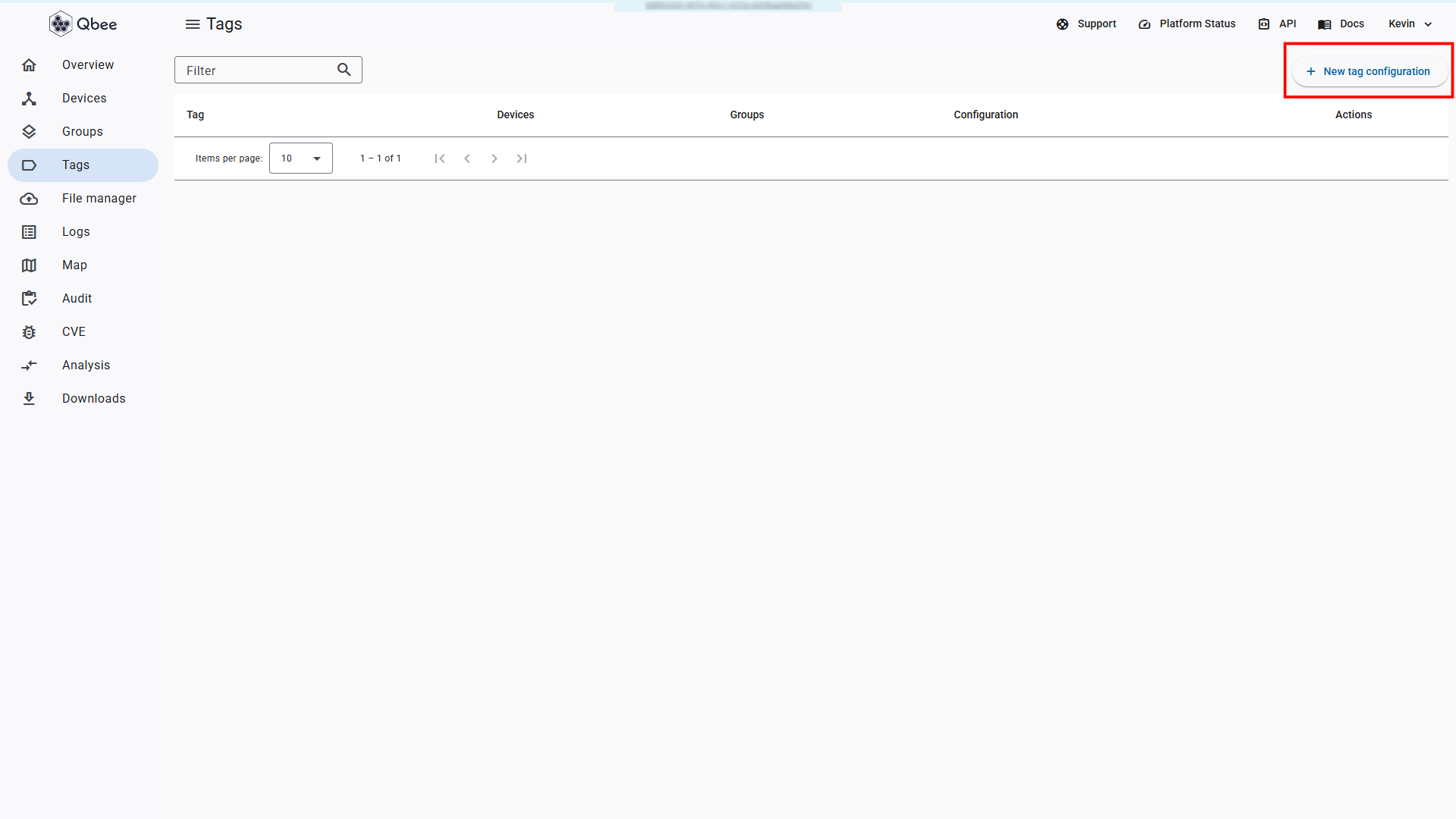Tags page in main navigation