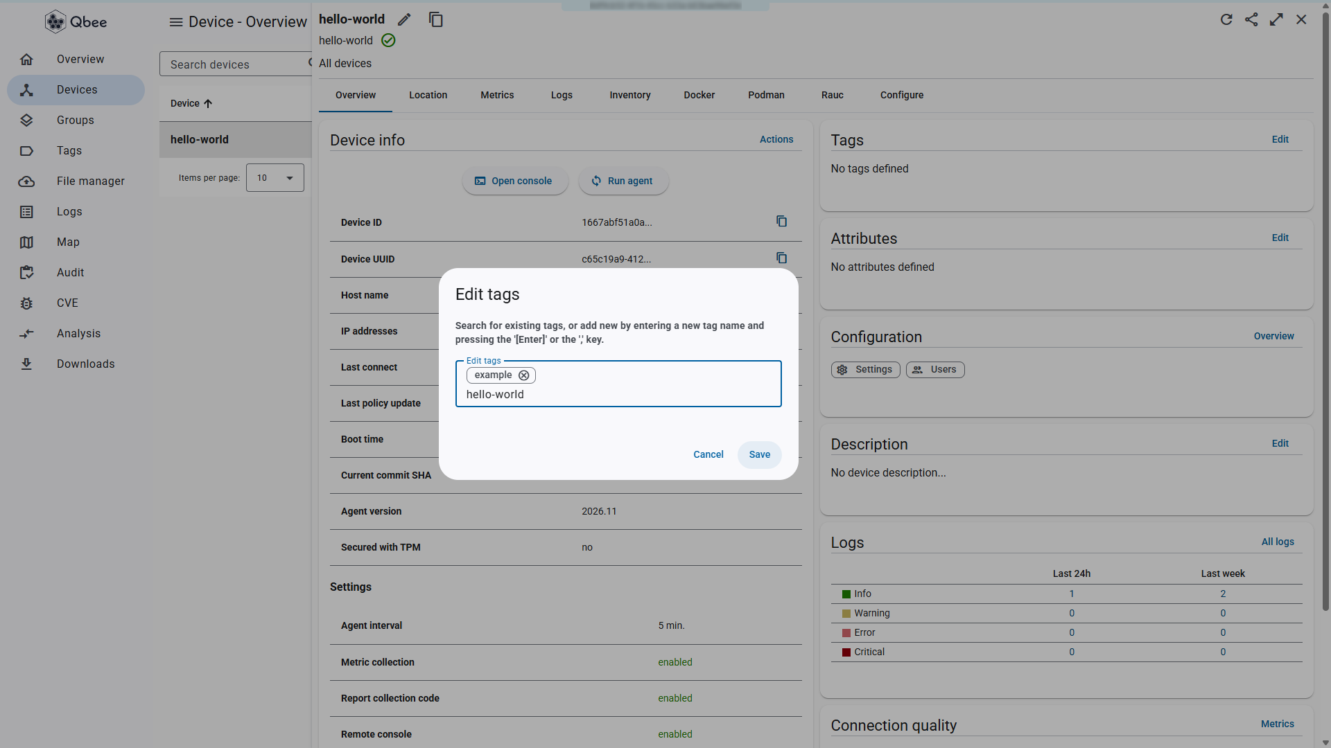 Creating hello-world tag inline