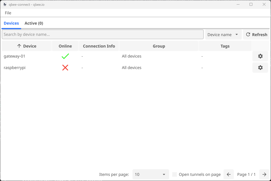 Device table in qbee-connect
