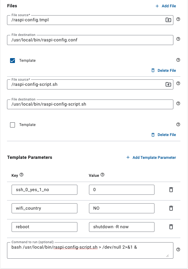 File distribution using template variables and commands to run