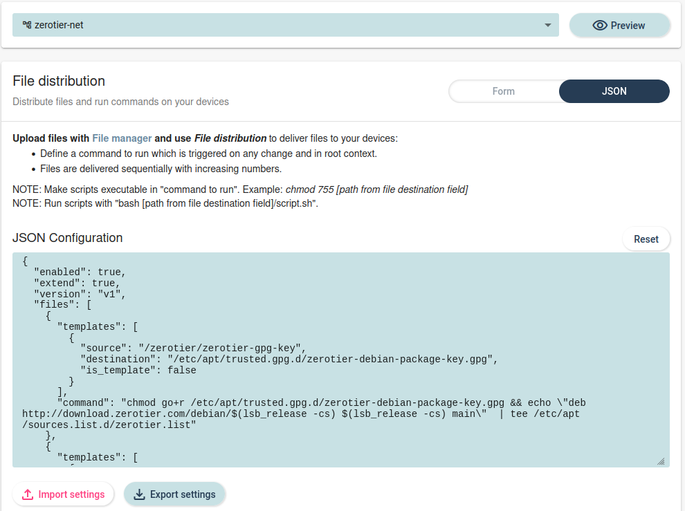 Distribute ZeroTier configuration templates