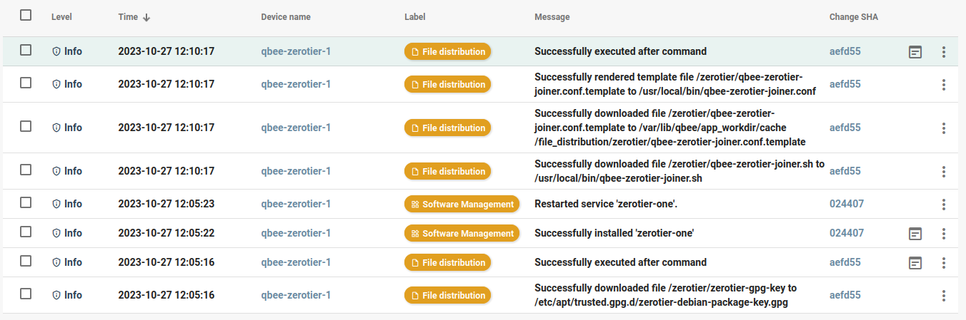 qbee-agent report - ZeroTier installed and ready