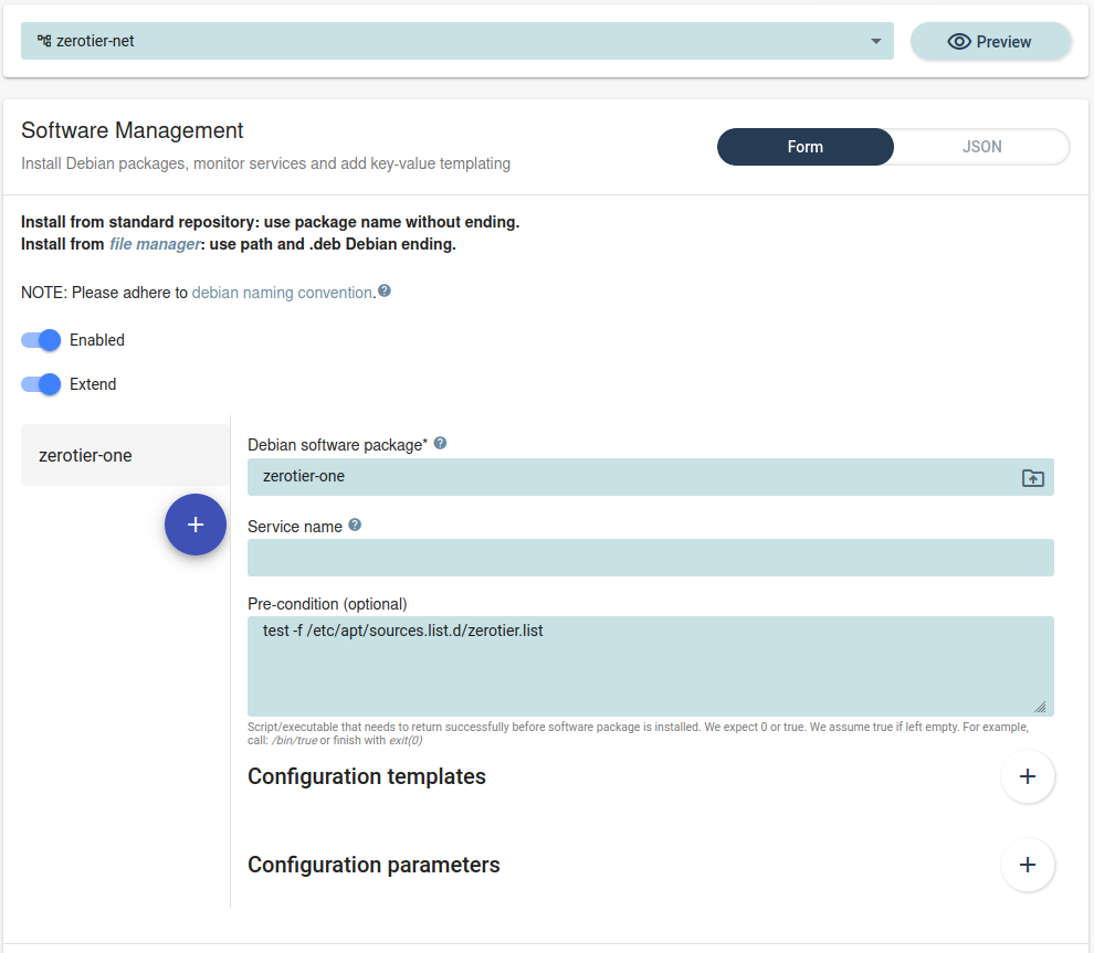 Install ZeroTier package with software management
